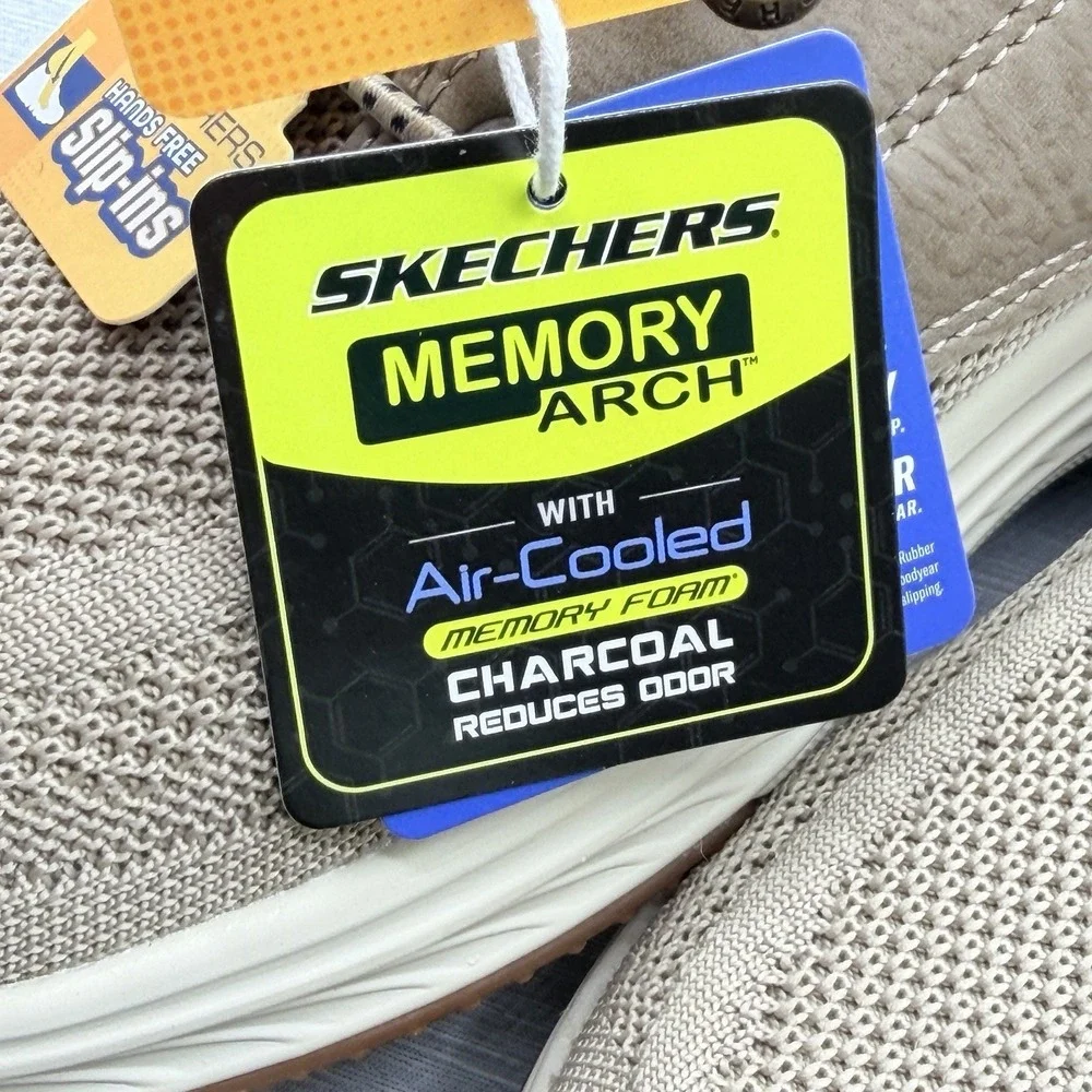 Skechers Slip Ins Men's 8 Wide Taupe Walking Shoes Relaxed Fit Goodyear Meroe